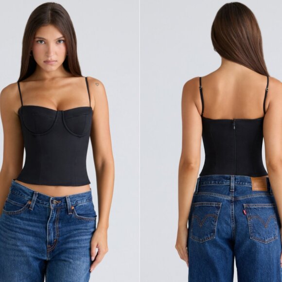 Tops - HOUSE OF CB 'Samaria' Black Stretch Twill Cupped Corset Top NWOT